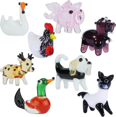 8 Pcs Tiny Glass Animals Blown Mini Glass Figurines Handmade Lampwork Animal Figurines Sets for Home Decoration Collectibles and Gifts（Farm Animals） in Saudi Arabia