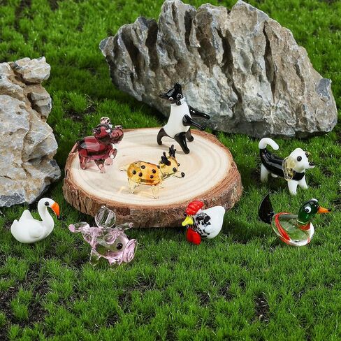 8 Pcs Tiny Glass Animals Blown Mini Glass Figurines Handmade Lampwork Animal Figurines Sets for Home Decoration Collectibles and Gifts（Farm Animals） in Saudi Arabia