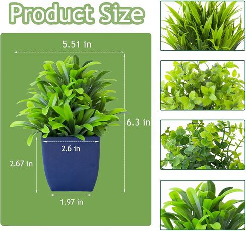 Grever 4 Pack Small Fake Plants in Blue Pot Mini Artificial Potted Plants for Home Bathroom Office Table Desk Shelf Indoor Decor in Saudi Arabia