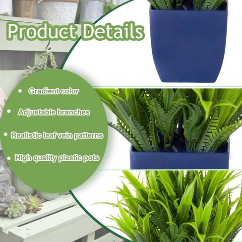 Grever 4 Pack Small Fake Plants in Blue Pot Mini Artificial Potted Plants for Home Bathroom Office Table Desk Shelf Indoor Decor in Saudi Arabia