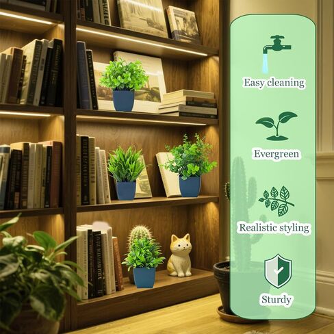 Grever 4 Pack Small Fake Plants in Blue Pot Mini Artificial Potted Plants for Home Bathroom Office Table Desk Shelf Indoor Decor in Saudi Arabia
