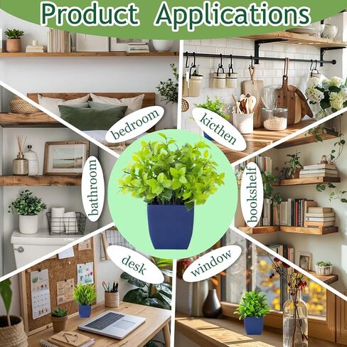 Grever 4 Pack Small Fake Plants in Blue Pot Mini Artificial Potted Plants for Home Bathroom Office Table Desk Shelf Indoor Decor in Saudi Arabia