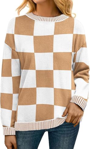 PrinStory Women's Long Sleeve Sweaters Loose Fit Crewneck Pullover Tops with Side Slits 2024 Fall Outfits Fashion Clothes in Kuwait