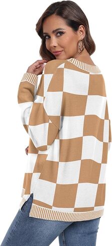 PrinStory Women's Long Sleeve Sweaters Loose Fit Crewneck Pullover Tops with Side Slits 2024 Fall Outfits Fashion Clothes in Kuwait