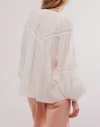 Boho Lace Bow Tie Front Top for Women Cute Sheer Ruffle Flowy Long Sleeve Shirts Coquette V Neck Button Down Blouse in Saudi Arabia