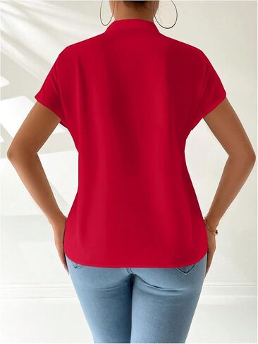 MakeMeChic Women's Chinese Shirts Summer Cheongsam Tops Mock Neck Buckle Short Sleeve Blouse in Saudi Arabia
