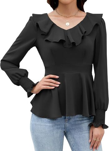 Womens Dressy Casual Blouses Long Sleeve V Neck Ruffle Tops Ladies Fall 2025 Work Shirt in Kuwait