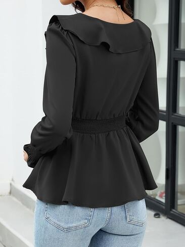 Womens Dressy Casual Blouses Long Sleeve V Neck Ruffle Tops Ladies Fall 2025 Work Shirt in Kuwait