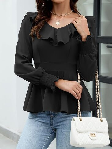 Womens Dressy Casual Blouses Long Sleeve V Neck Ruffle Tops Ladies Fall 2025 Work Shirt in Kuwait