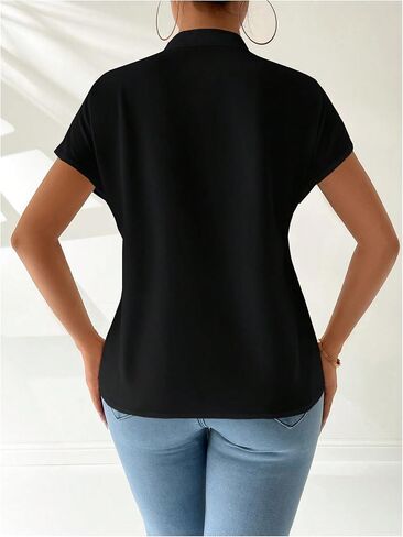 Makemechic Women's Mock Neck Cheongsam Tops Buckle Short Sleeve Plouse Bluse Tops in Saudi Arabia