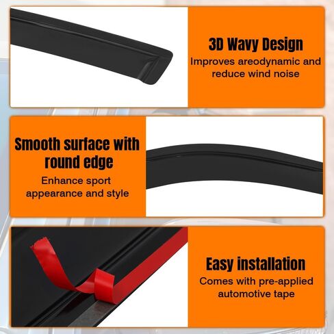Tape on Window Visor Deflectors, Compatible with 1996-2000 Honda Civic, Acrylic Smoke Tinted Slim Style Window Rain Guards, Sun Wind Side Vent Visor Set, 4 Pieces in Kuwait