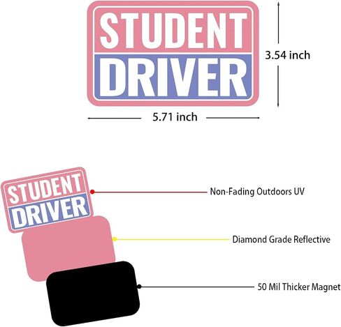 2 Pack Student Driver Magnet & New Driver Car Magnet - Removable Reflective Stickers No Residue, Essential Safety Stickers for Cars, Magnetic Decal (Red/Black-Student) in Saudi Arabia