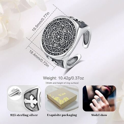 Vito 925 Sterling Silver Evil Eye Band Ring for Men, Vintinge Egyptian Adjustable Evil Eye Band Ring Protection Amulet Ring Gift for Dad in Saudi Arabia