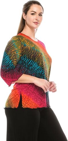 Jostar Women's Print T Shirt - 3/4 Sleeve Merrow Hem Round Neck Stretch Printed Casual Top Blouse in Saudi Arabia