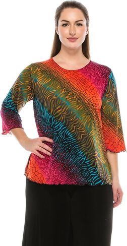 Jostar Women's Print T Shirt - 3/4 Sleeve Merrow Hem Round Neck Stretch Printed Casual Top Blouse in Saudi Arabia