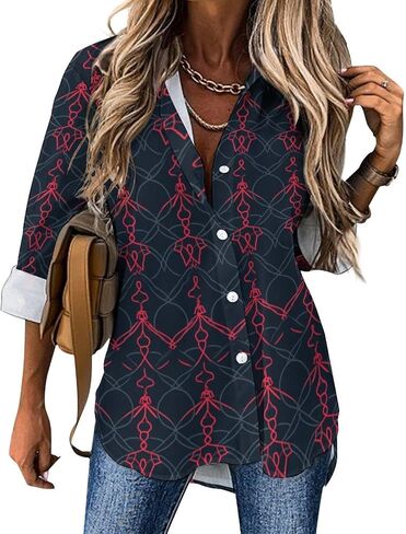 Women's Cotton Blend Long Sleeve Button Down Shirt Summer Casual Boho Vintage Floral Print Irregular Hem Tops in Saudi Arabia