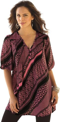 ROAMAN's Women's Plus Size Printed Y-Neck Georgette Top in Kuwait