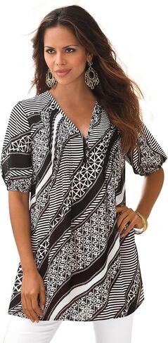 ROAMAN's Women's Plus Size Printed Y-Neck Georgette Top in Kuwait