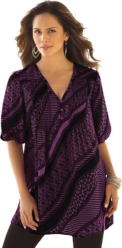 ROAMAN's Women's Plus Size Printed Y-Neck Georgette Top in Kuwait