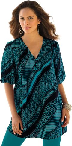 ROAMAN's Women's Plus Size Printed Y-Neck Georgette Top in Kuwait