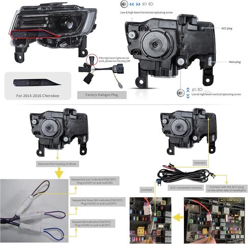 VLAND Headlights For Jeep Grand Cherokee WK2 2014-2021 4th Gen (Fourth Generation WK2) With Start Bule to White Dynamic Animation and Sequential Tun Signa Front Lamps Assembly, Amber Reflector in Kuwait
