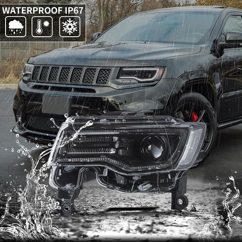 VLAND Headlights For Jeep Grand Cherokee WK2 2014-2021 4th Gen (Fourth Generation WK2) With Start Bule to White Dynamic Animation and Sequential Tun Signa Front Lamps Assembly, Amber Reflector in Kuwait