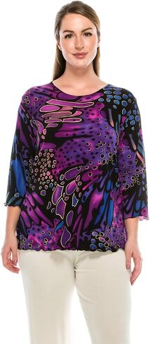 Jostar Women's Print T Shirt - 3/4 Sleeve Merrow Hem Round Neck Stretch Printed Casual Top Blouse in Saudi Arabia