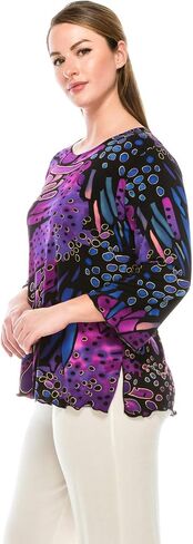 Jostar Women's Print T Shirt - 3/4 Sleeve Merrow Hem Round Neck Stretch Printed Casual Top Blouse in Saudi Arabia