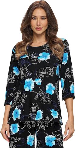Jostar Women's Print T Shirt - 3/4 Sleeve Merrow Hem Round Neck Stretch Printed Casual Top Blouse in Saudi Arabia