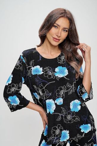 Jostar Women's Print T Shirt - 3/4 Sleeve Merrow Hem Round Neck Stretch Printed Casual Top Blouse in Saudi Arabia