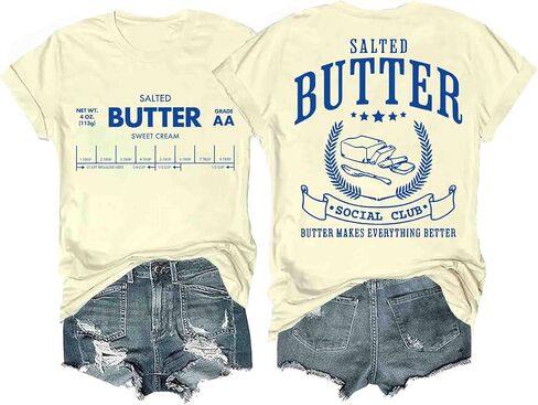 Funny Butter Printed Graphic T-Shirt for Women Salted Butter Foodie Baking Tee Cute Vintage Casual Summer Top in Saudi Arabia
