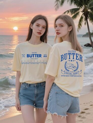 Funny Butter Printed Graphic T-Shirt for Women Salted Butter Foodie Baking Tee Cute Vintage Casual Summer Top in Saudi Arabia
