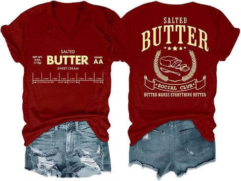 Funny Butter Printed Graphic T-Shirt for Women Salted Butter Foodie Baking Tee Cute Vintage Casual Summer Top in Saudi Arabia