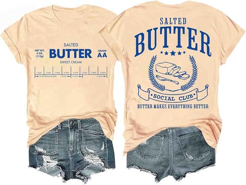 Funny Butter Printed Graphic T-Shirt for Women Salted Butter Foodie Baking Tee Cute Vintage Casual Summer Top in Saudi Arabia