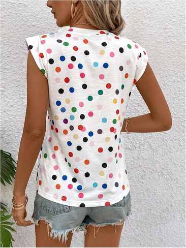 Floerns Women's Polka Dots Print Crew Neck T Shirts Cap Sleeve Summer Tee Shirt in Saudi Arabia