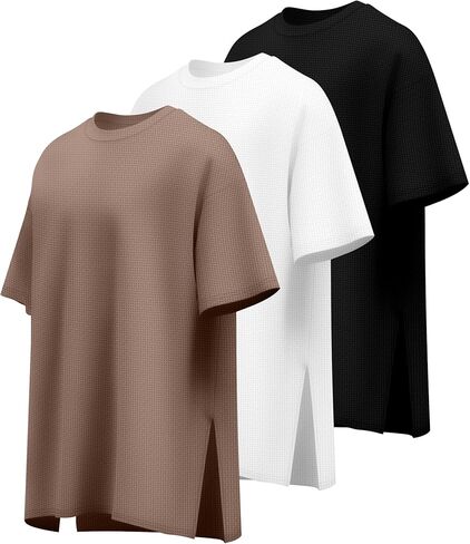 3 Pack Women's Oversized Waffle Knit Short Sleeve Tops Side Split Crewneck Loose Long T-Shirts Summer Casual Tees in Kuwait