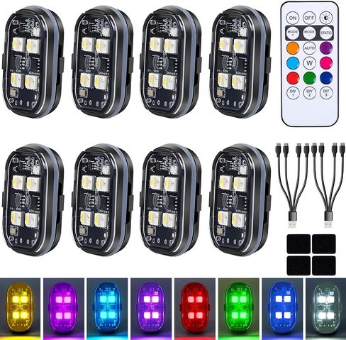 تمت ترقيتها 4pleds 4pcs LED LED مصابيح قوية مع التحكم عن بُعد ، 8 ألوان من النوع C قابلة لإعادة الشحن مصابيح LED مضادة للتصادم لضوء دراجة نارية بدون دراجة نارية طائرة بدون طيار in Kuwait