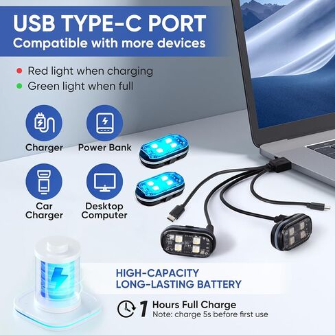 تمت ترقيتها 4pleds 4pcs LED LED مصابيح قوية مع التحكم عن بُعد ، 8 ألوان من النوع C قابلة لإعادة الشحن مصابيح LED مضادة للتصادم لضوء دراجة نارية بدون دراجة نارية طائرة بدون طيار in Kuwait