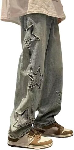 Grunge Baggy Jeans Y2K Emo Alt Cargo Pant Star Patchwork Fairycore Demin Cloting Jogger Hiphop Gothic Tripp Streetwear in Kuwait