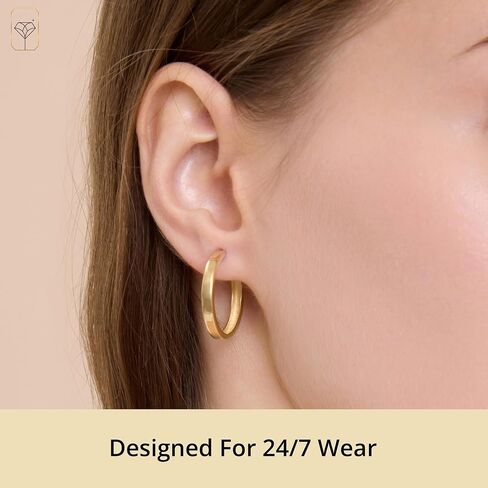 صلبة 14K صفراء الأطواق الذهب أقراط للنساء | أقراط ذهبية حقيقية هي hypoallergenic للنساء | أقراط ذهبية صلبة مضادة للتشويه in Kuwait
