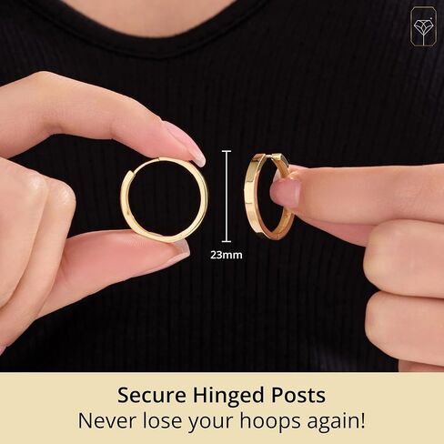 صلبة 14K صفراء الأطواق الذهب أقراط للنساء | أقراط ذهبية حقيقية هي hypoallergenic للنساء | أقراط ذهبية صلبة مضادة للتشويه in Kuwait
