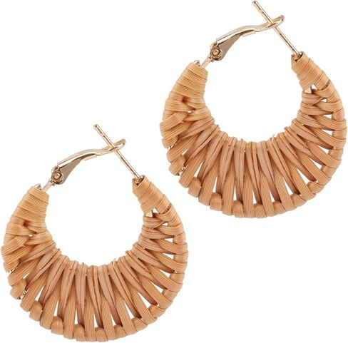 Boho Handwoven Rattan Hoop Earrings, Summer Beach Rattan Earrings Cute Hoop Dangle Drop Lightweight Bohemian Weaving Jewelry for Women Fashion Travel Essentials in Saudi Arabia