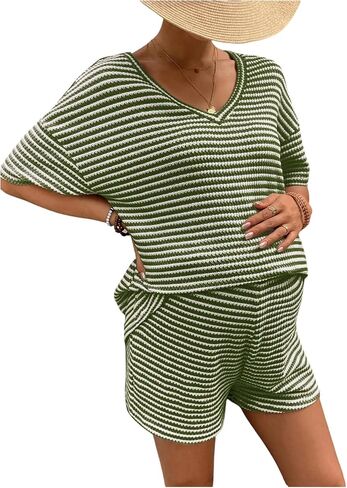 SweatyRocks Women's Maternity 2 Piece Outfits Summer Striped Shorts Sets with Tee Top in Saudi Arabia