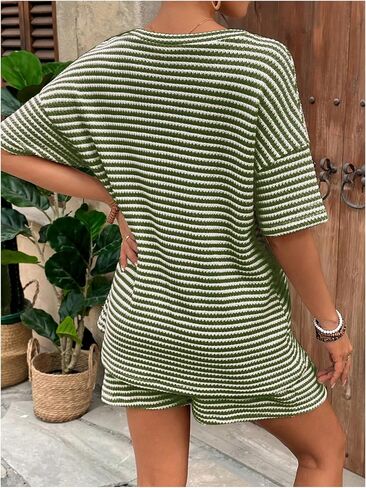 SweatyRocks Women's Maternity 2 Piece Outfits Summer Striped Shorts Sets with Tee Top in Saudi Arabia