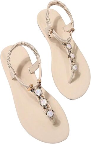 GORGLITTER Women's Rhinestone Ankle Strap Flat Sandals Dressy Open Toe T Strap Flip Flops Shoes in Saudi Arabia
