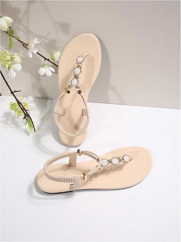 GORGLITTER Women's Rhinestone Ankle Strap Flat Sandals Dressy Open Toe T Strap Flip Flops Shoes in Saudi Arabia