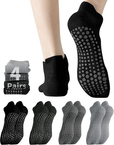 Yawlsow 4 Pair Pilates Grip Socks for Men Non Slip Grippy Socks Yoga Non Skid Sticky Sock for Hospital House Elderly in Saudi Arabia