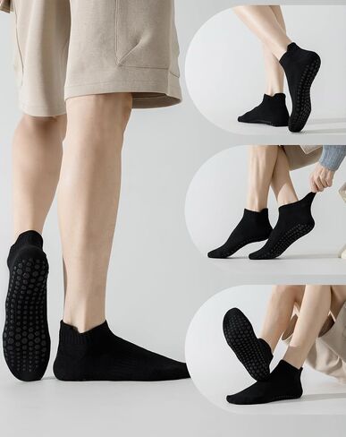 Yawlsow 4 Pair Pilates Grip Socks for Men Non Slip Grippy Socks Yoga Non Skid Sticky Sock for Hospital House Elderly in Saudi Arabia