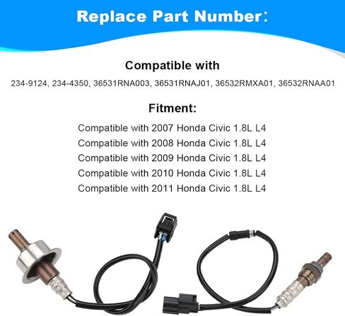 JDMON 2PCS Oxygen O2 Sensor Upstream Downstream Replacement for 2007-2011 Honda Civic 1.8L L4 Compatible with 234-9124, 234-4350 in Saudi Arabia