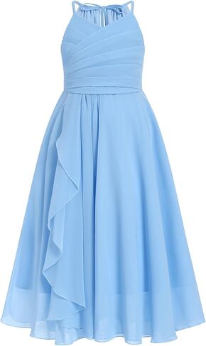 Idopip Girls Chiffon Maxi Dress Flower Girl Wedding Junior Bridesmaid Pageant Party Druched Ruched Grown A-Line in Saudi Arabia